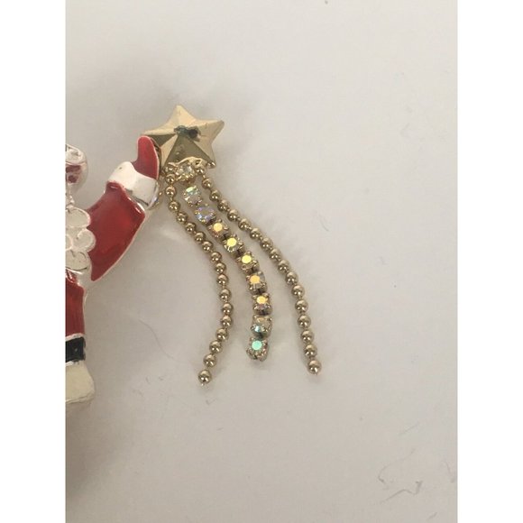 Santa Claus Pin Brooch Holding Star Clear Rhinestones Christmas Holiday Gift - Picture 4 of 5